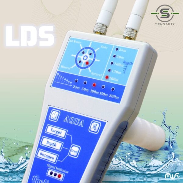 The user-friendly interface of the Aqua groundwater detector, displaying selected search parameters such as depth and distance.