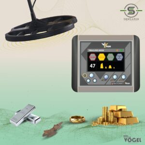 The Falke metal detector's coin search mode, demonstrating its ability to detect gold coins and distinguish between them.