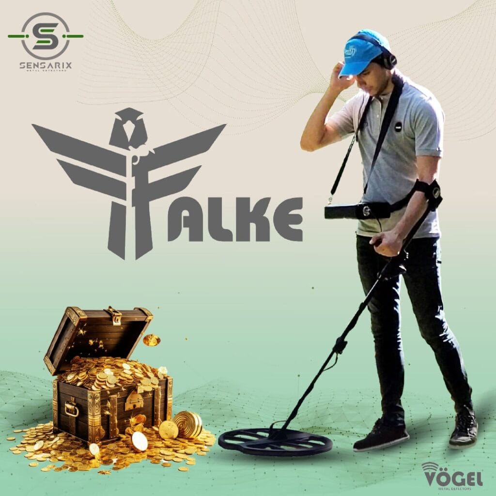 A person using the Falke metal detector to locate treasures, showcasing its advanced search coils and precision.
