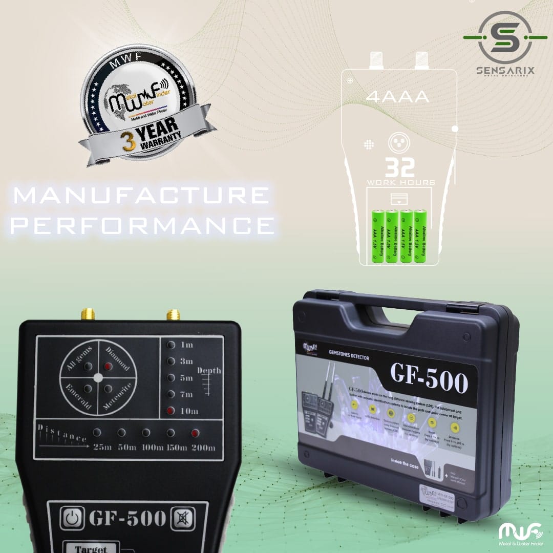 The GF 500's battery life indicator showing up to 32 hours of continuous operation.