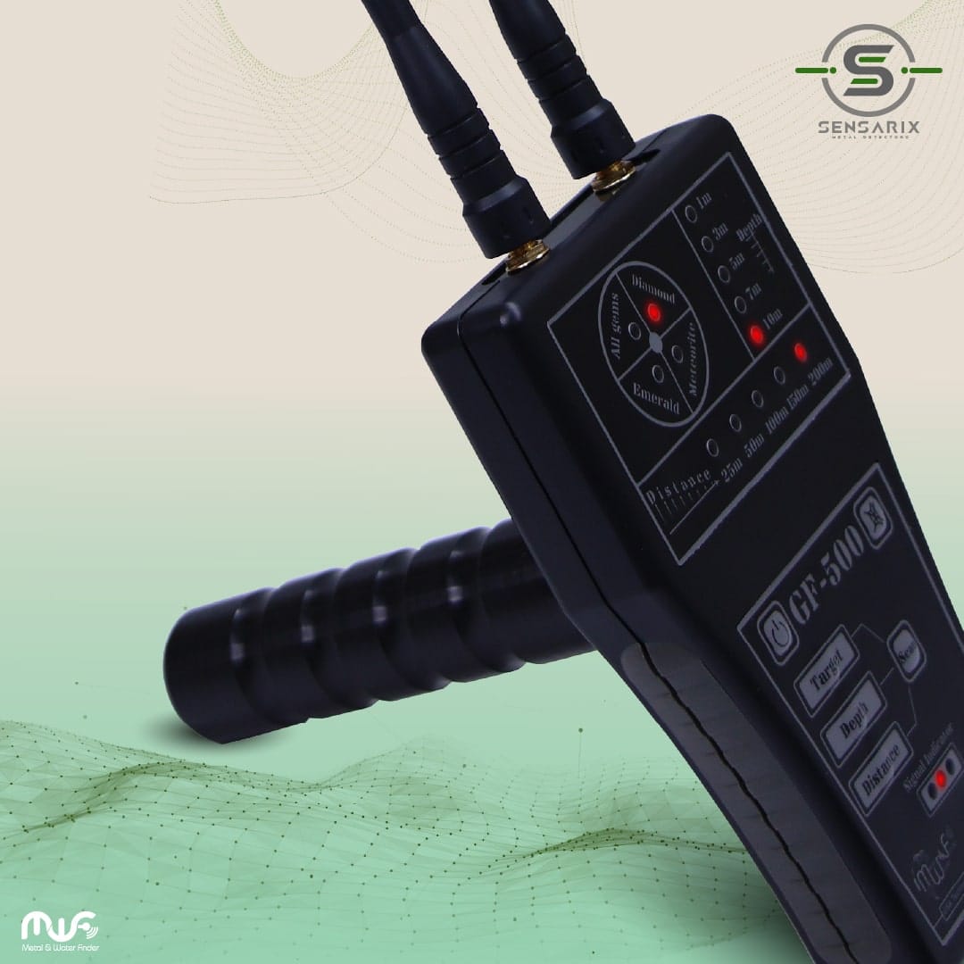 The GF 500's user-friendly control panel featuring power on/off button, target type selection, depth and distance adjustment buttons, volume control, and LED indicators.