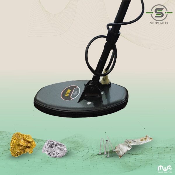 The GF 650 metal detector's advanced search coils detecting small and large targets, showcasing its versatility.