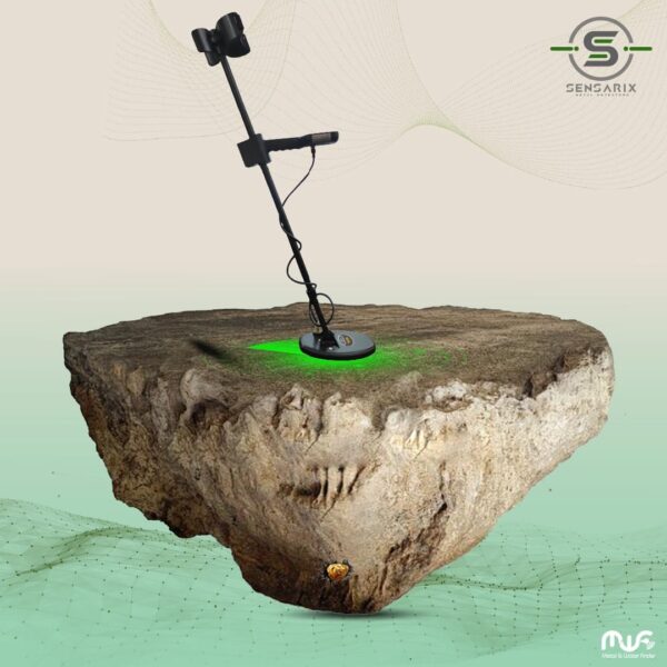 The GF 650 metal detector scanning different terrains, demonstrating its automatic and manual ground calibration features.