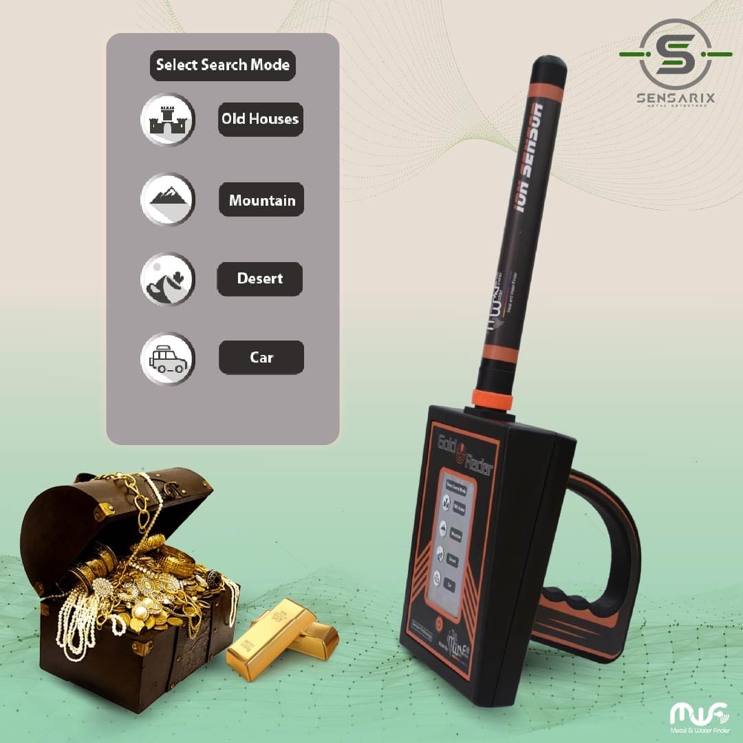 The Gold Radar's user interface featuring a 4.3-inch touchscreen displaying device settings and radar scanning interface.