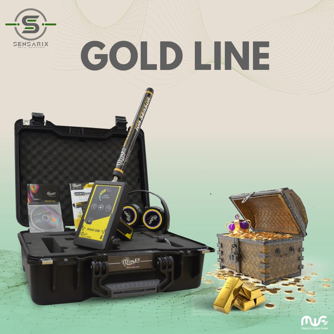 The Gold Line metal detector packaged in a carrying case, showcasing its lightweight and portable design.
