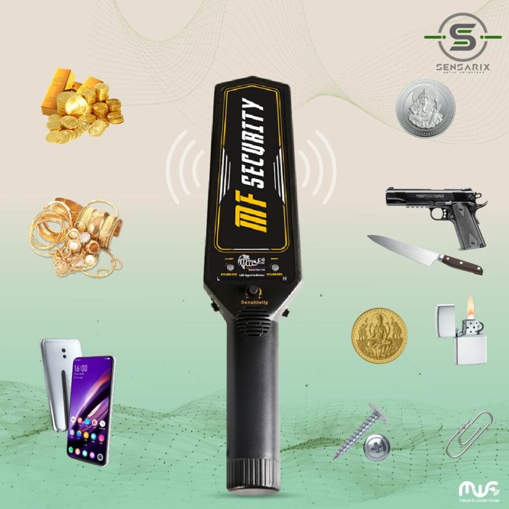 The MF SECURITY – HD30 detecting various metallic objects, demonstrating its high sensitivity and precision.