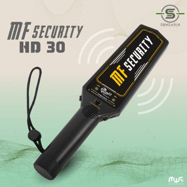 The MF SECURITY – HD30 handheld metal detector, showcasing its compact and lightweight design.