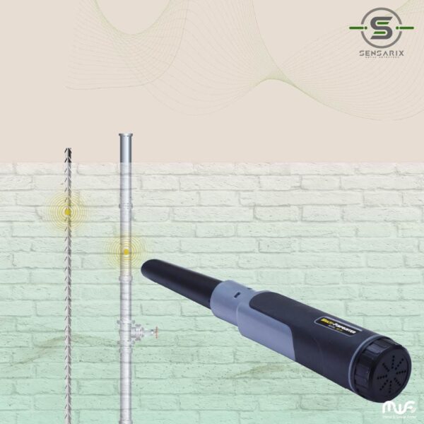 The MF 90 metal detector featuring three interchangeable search coils of different sizes.