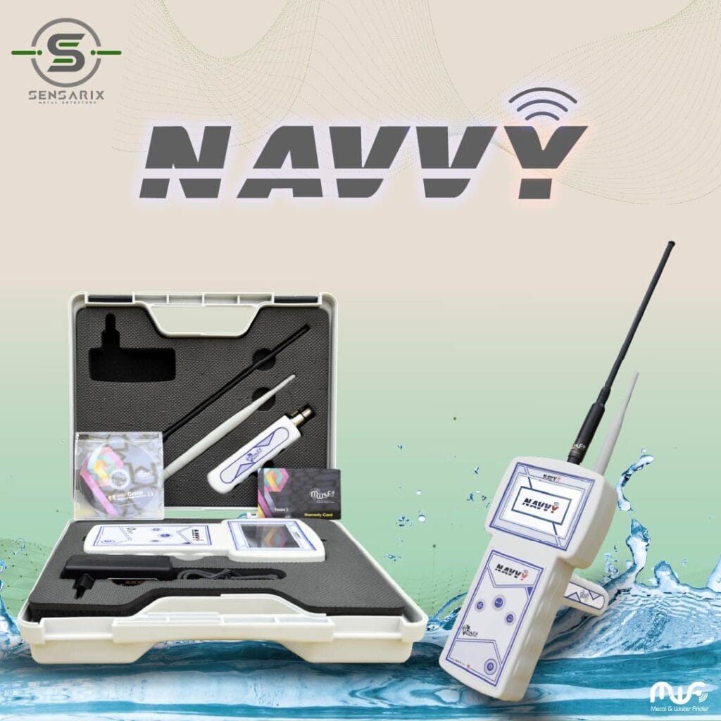 The Navvy groundwater detector packaged in a carrying case, showcasing its compact and lightweight design.