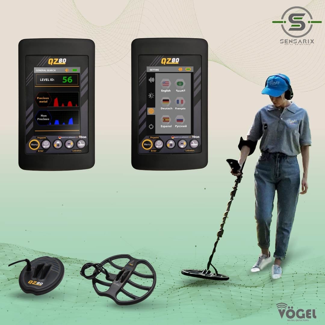The QZ 80 metal detector's advanced DD search coils, specialized in detecting small and large targets with unparalleled depth.