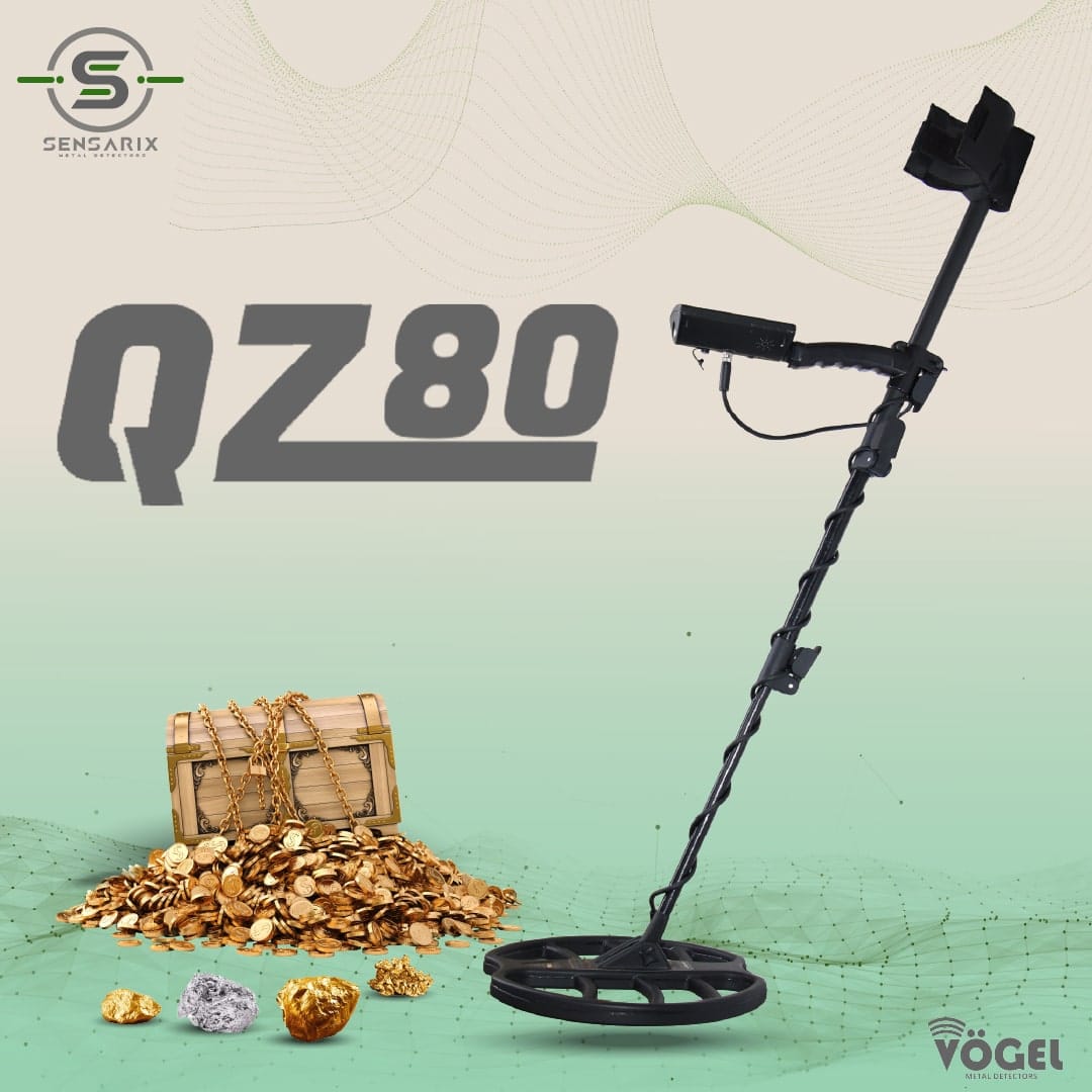 A person using the QZ 80 metal detector to locate treasures, showcasing its advanced search coils and precision.