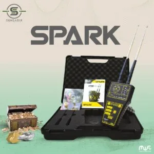 The Spark treasure locator packaged in a carrying case, showcasing its compact and lightweight design.