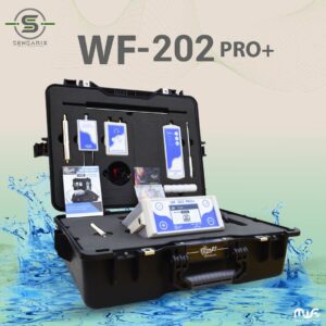 The WF 202 PRO+ groundwater detection device packaged in a carrying case, showcasing its compact and lightweight design.