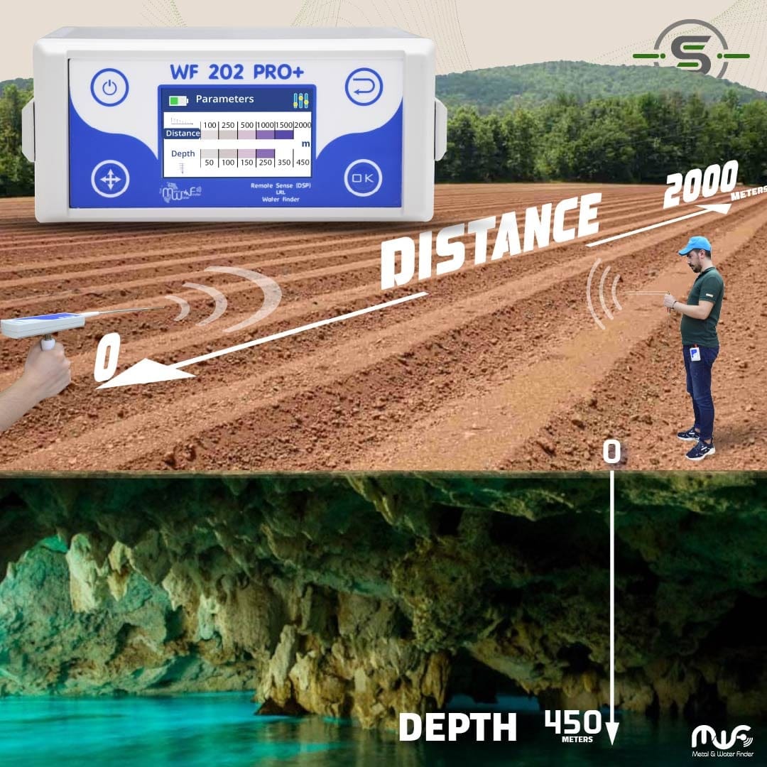 The WF 202 PRO+ detecting groundwater at a maximum depth of 450 meters, demonstrating its high accuracy and reliability.